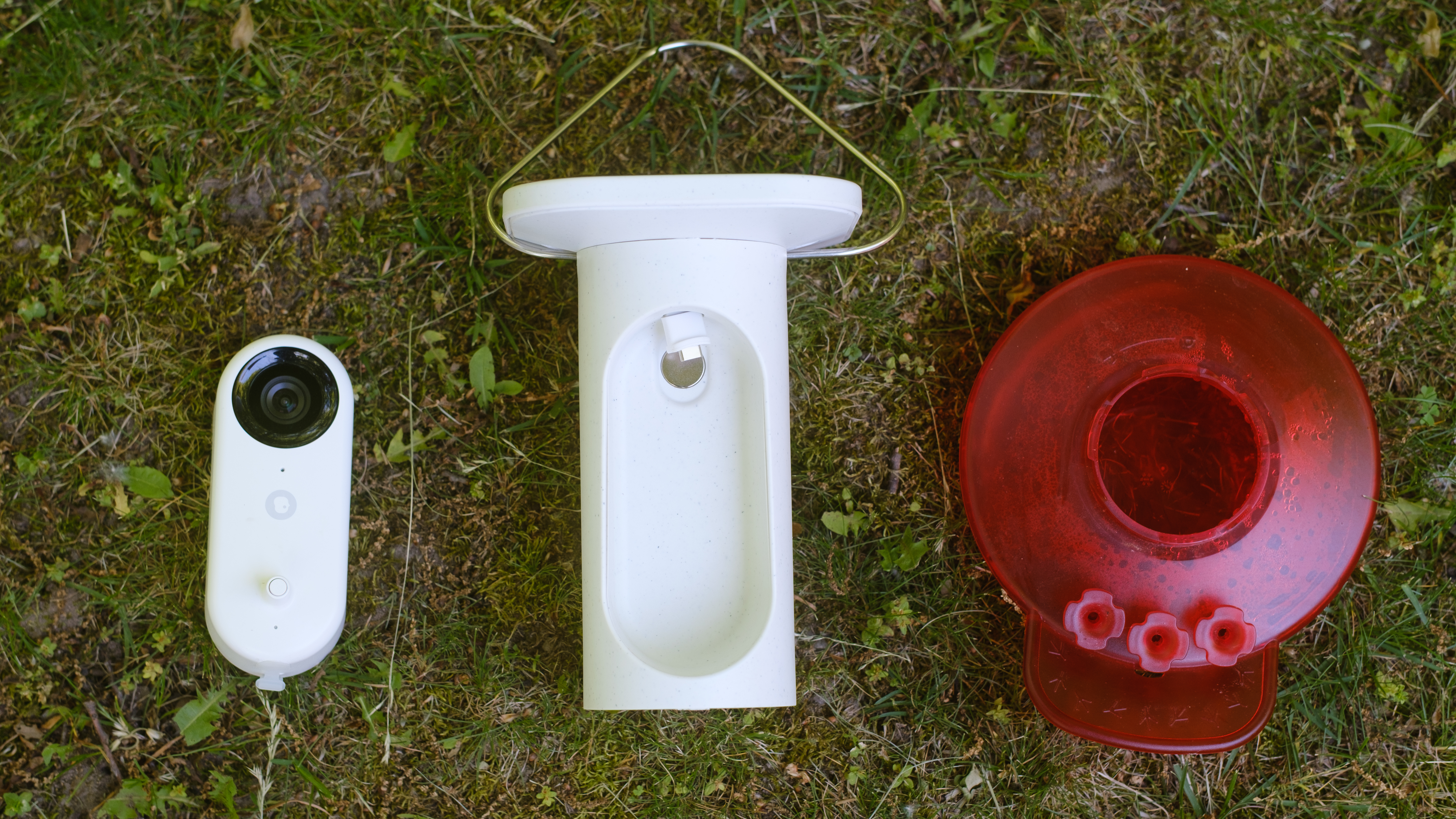 The Bird Buddy Smart Humming Bird Feeder photographed outdoors