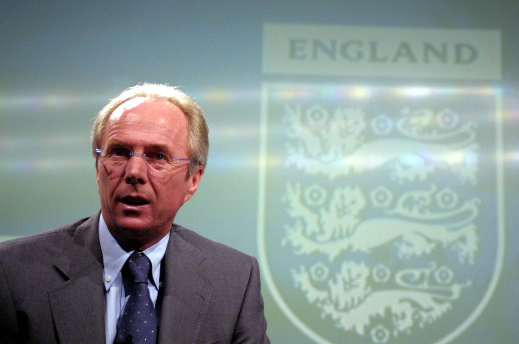 England manager Sven-Goran Eriksson talks to the media in 2001.