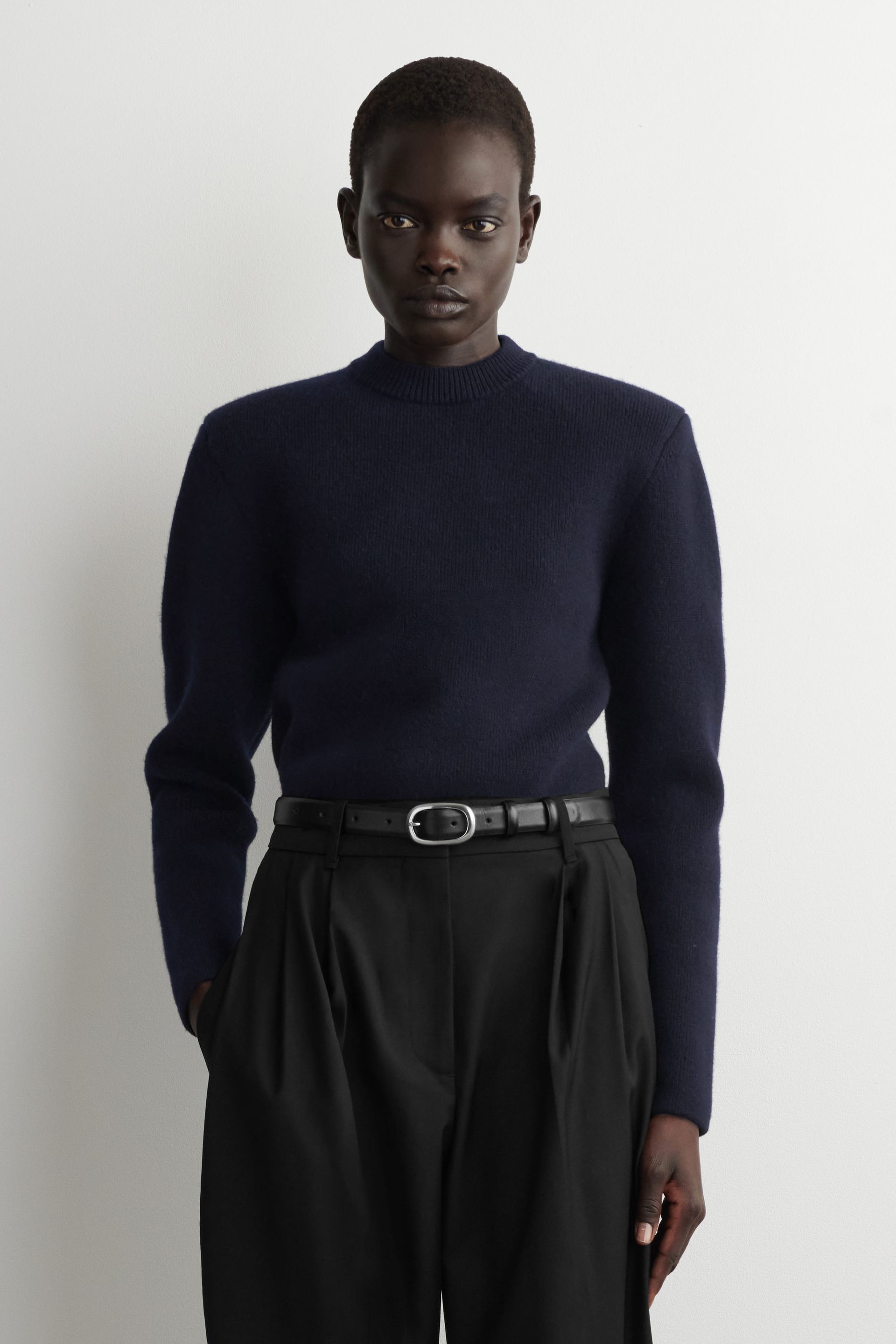Sculpted-Shoulder Merino Wool Sweater
