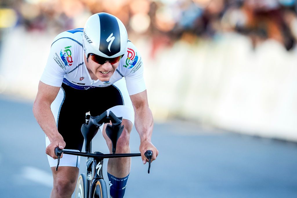 Belgian Remco Evenepoel of QuickStep Alpha Vinyl pictured in action during the fourth stage of the Volta ao Algarve cycling race an individual time trial from Vila Real de Santo Antonio to Tavira 322km in Portugal Saturday 19 February 2022 The Tour of the Algarve is taking place from 16 to 20 Ferbuary in the south of Portugal BELGA PHOTO FILIPE FARINHA Photo by FILIPE FARINHABELGA MAGAFP via Getty Images