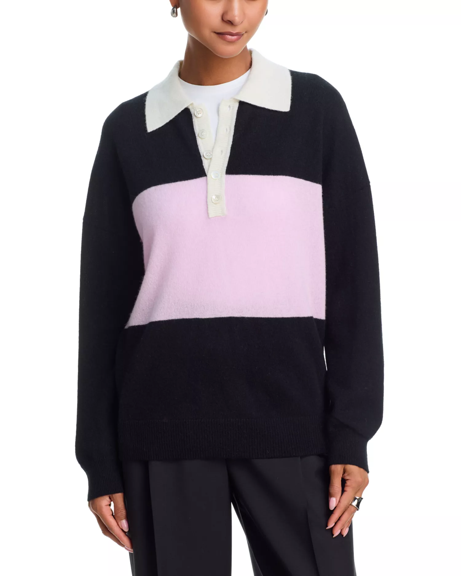 Aqua 100% Cashmere Striped Rugby Sweater - Exclusive