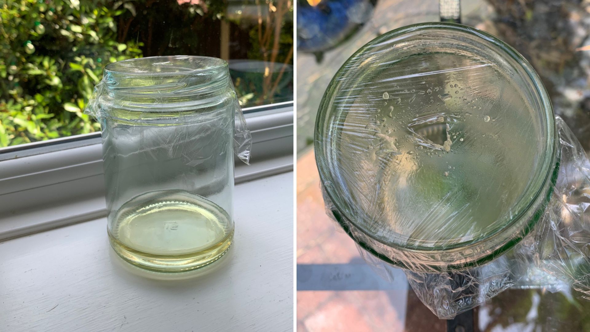 Applecider vinegar fly trap by the window as a natural suggestion for how to get flies out of the house