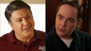 George Sr. with adult Sheldon. Side by side image.