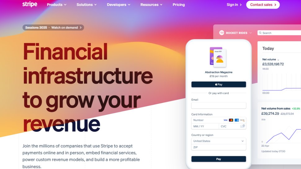 Website screenshot of Stripe (July, 2025)
