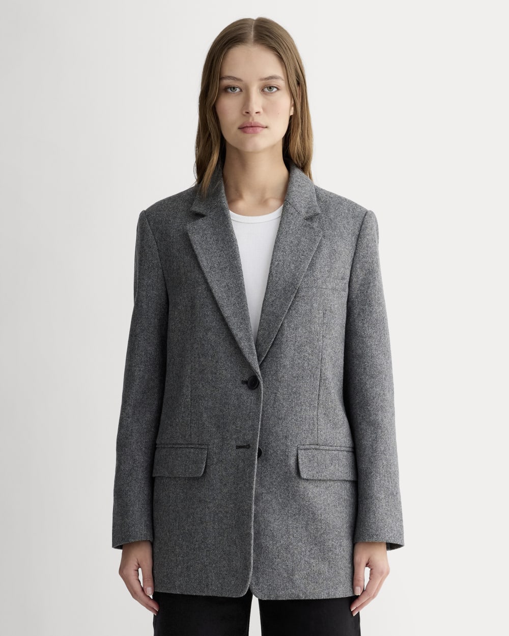 The Oversized Blazer in Wool | Grey Herringbone - 00