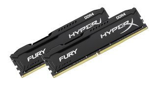 Two Kingston HyperX Fury RAM at an angle against a white background