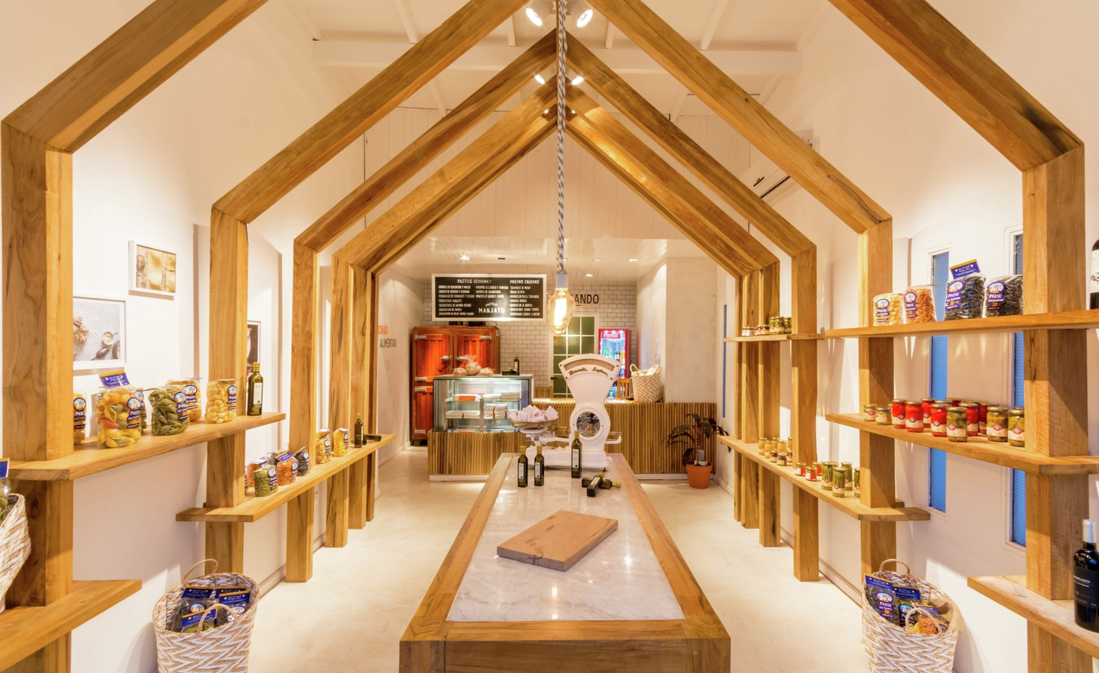 Wood silhouettes outside continue straight into the interior