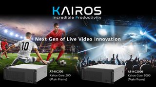 Two Kairos processors showing a soccer game and live concert as Panasonic Connect releases the next generation of the platform.