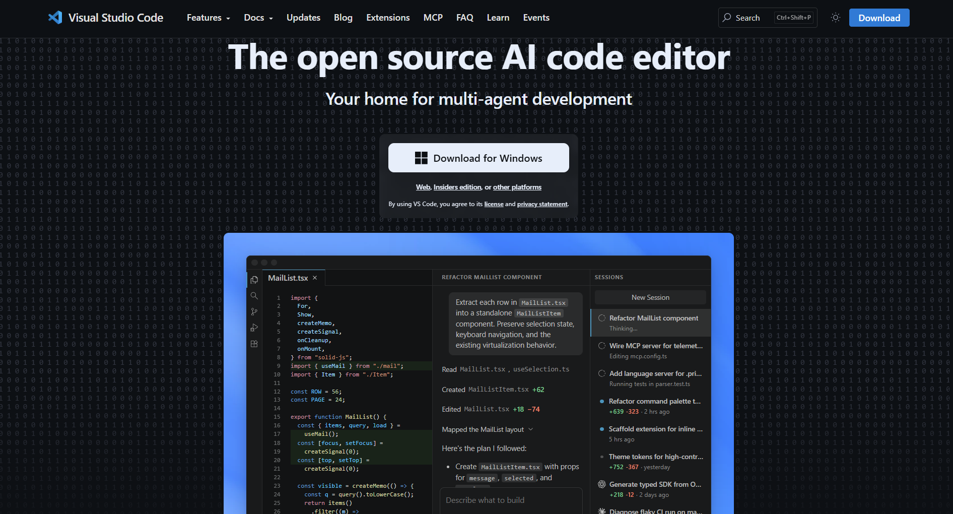 The Microsoft Visual Code Studio homepage