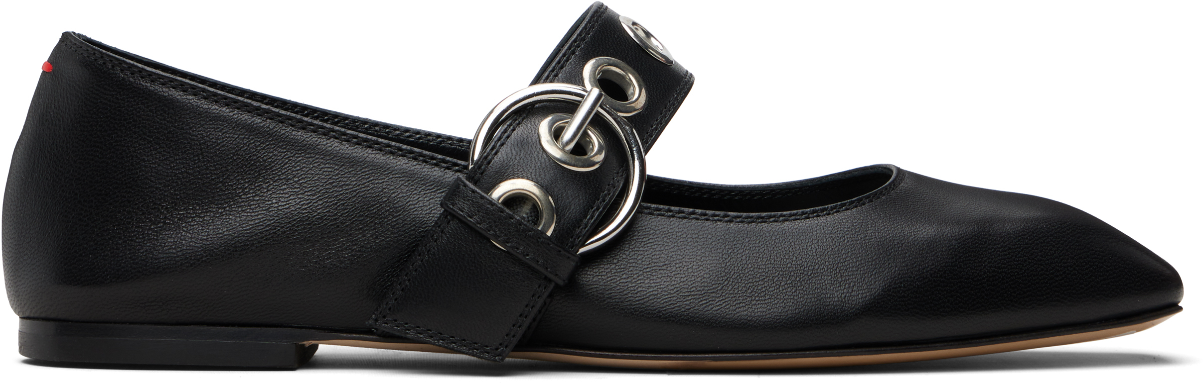 Black Uma Eyelet Leather Mary-Janes Flats