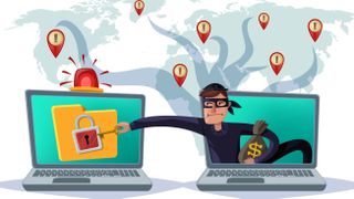 Hacker stealing money from laptop
