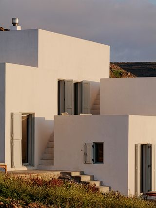close up exterior of Kythnos Island house by architect Sigurd Larsen