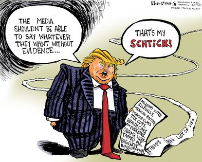 Political cartoon U.S. Trump lies press freedom