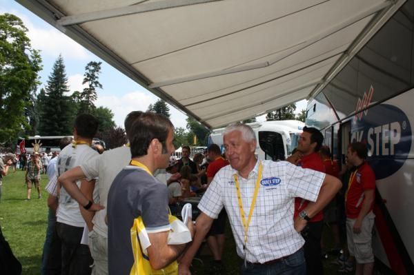 Patrick Lefevere talks to the press before the stage