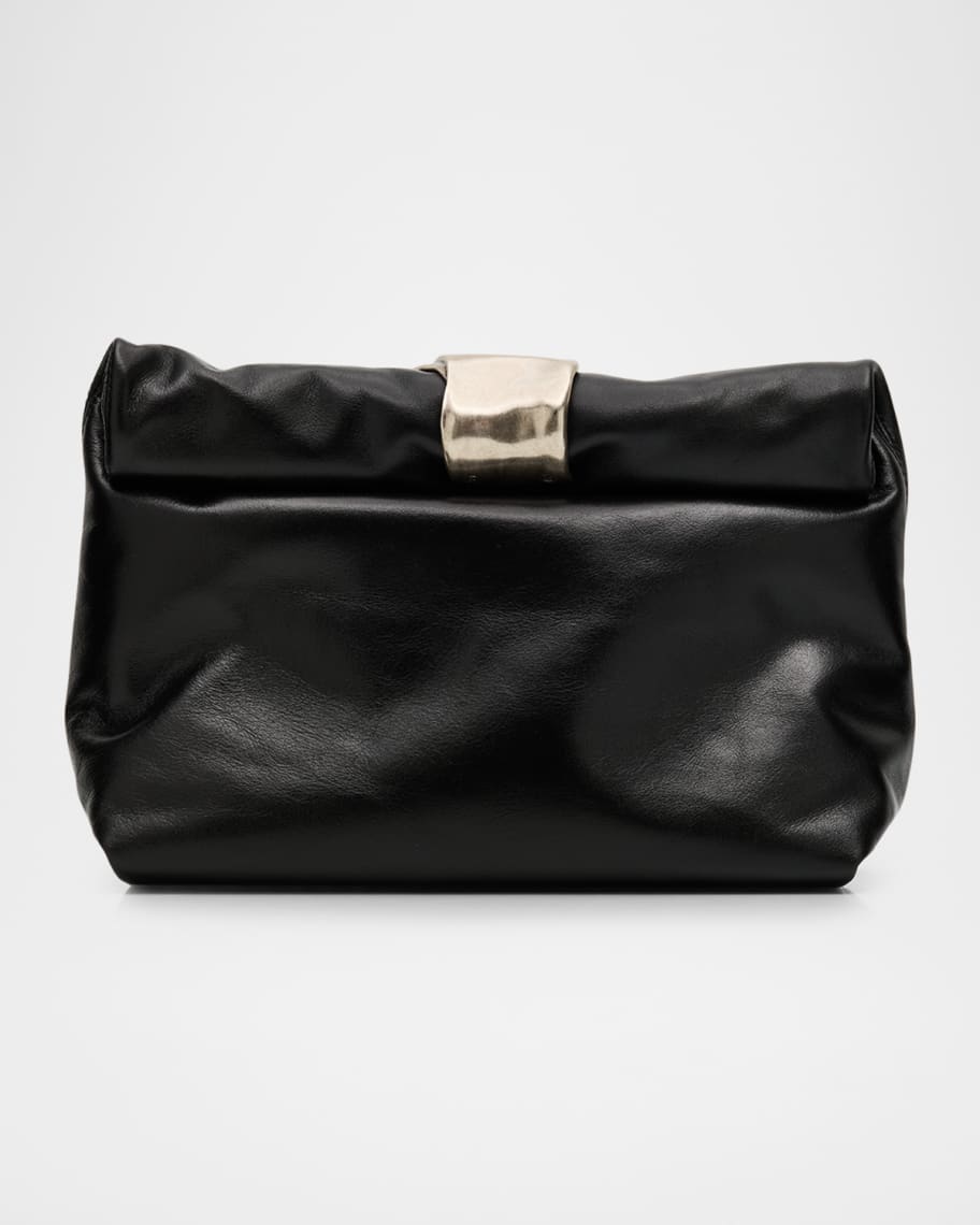 Rolled Cuff-Embellished Leather Clutch Bag