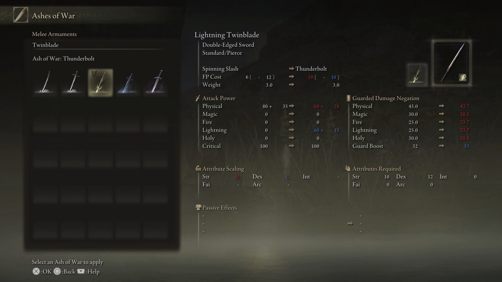 Elden Ring Ashes of War menu