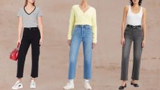 Three washes of Levi's Ribcage jeans on models 