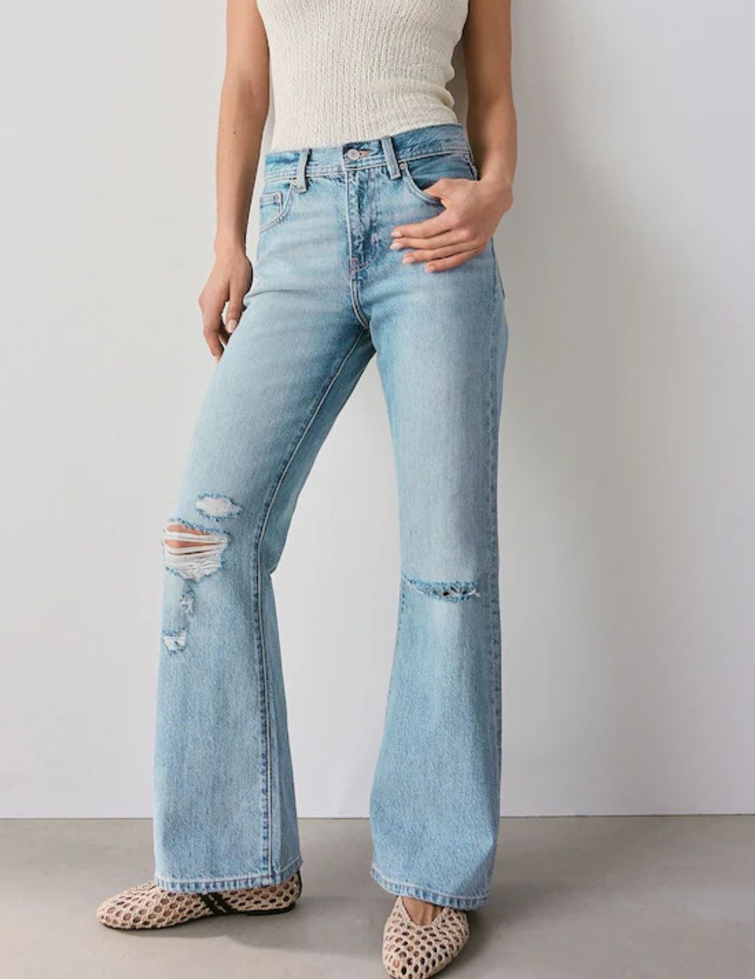 Next , Bleach Ripped Knee Relaxed Bootcut Jeans