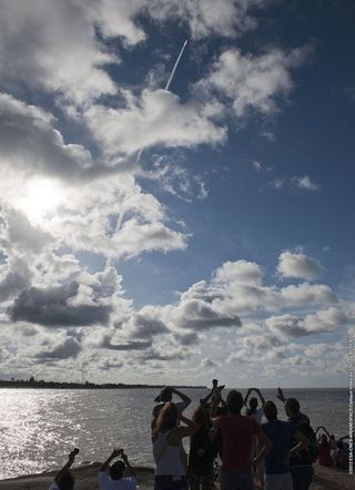 Alphasat Lifts Off Through Clouds