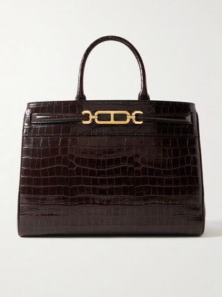 Whitney Large Glossed Croc-Effect Leather Tote