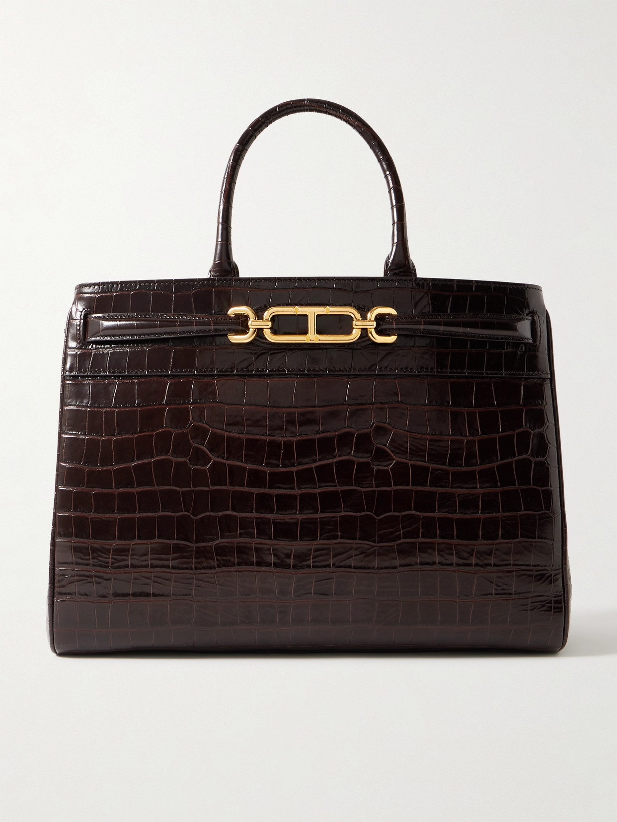 Whitney Large Glossed Croc-Effect Leather Tote