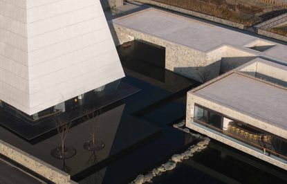 Diageo distillery, a group of buildings looking abstractly geometric