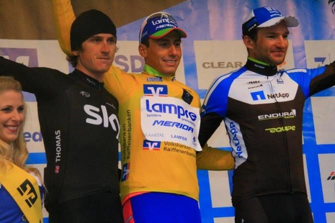 Bayern-Rundfahrt final podium: Thomas, Malori and Barta