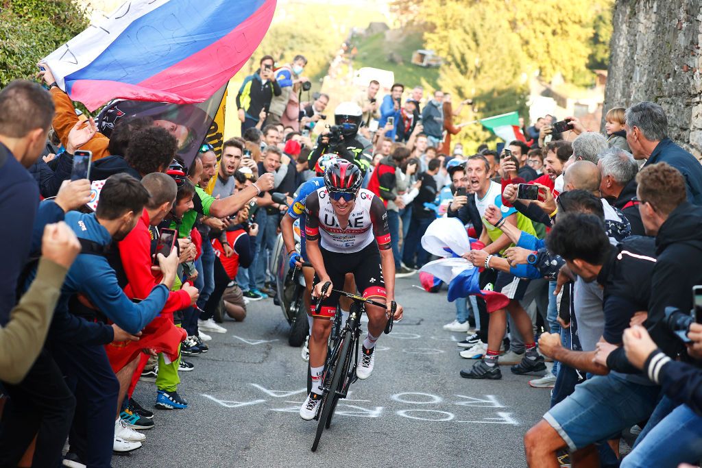 Tadej Pogacar attacks in the finale of Il Lombardia in 2022