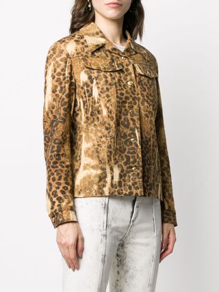 2000 Pre-Owned Leopard Print Denim Jacket