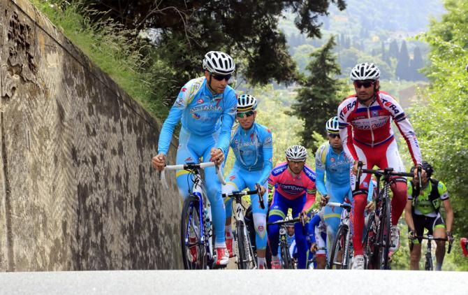 Valerio Agnoli, Fabio Aru, Vincenzo Nibali (Astana) and Damiano Caruso (Katusha)