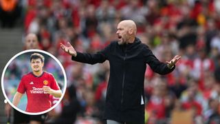 Manchester United manager Erik Ten Hag pictured during the pre season friendly match between Manchester United and Athletic Bilbao at Aviva Stadium on August 6, 2023 in Dublin, Ireland. (Photo by Charles McQuillan/Getty Images) Harry Maguire