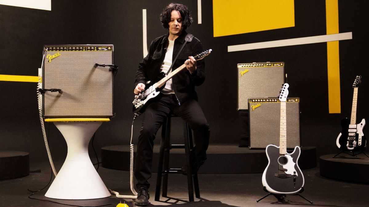 Jack White, seated with his new Fender Signature Collection