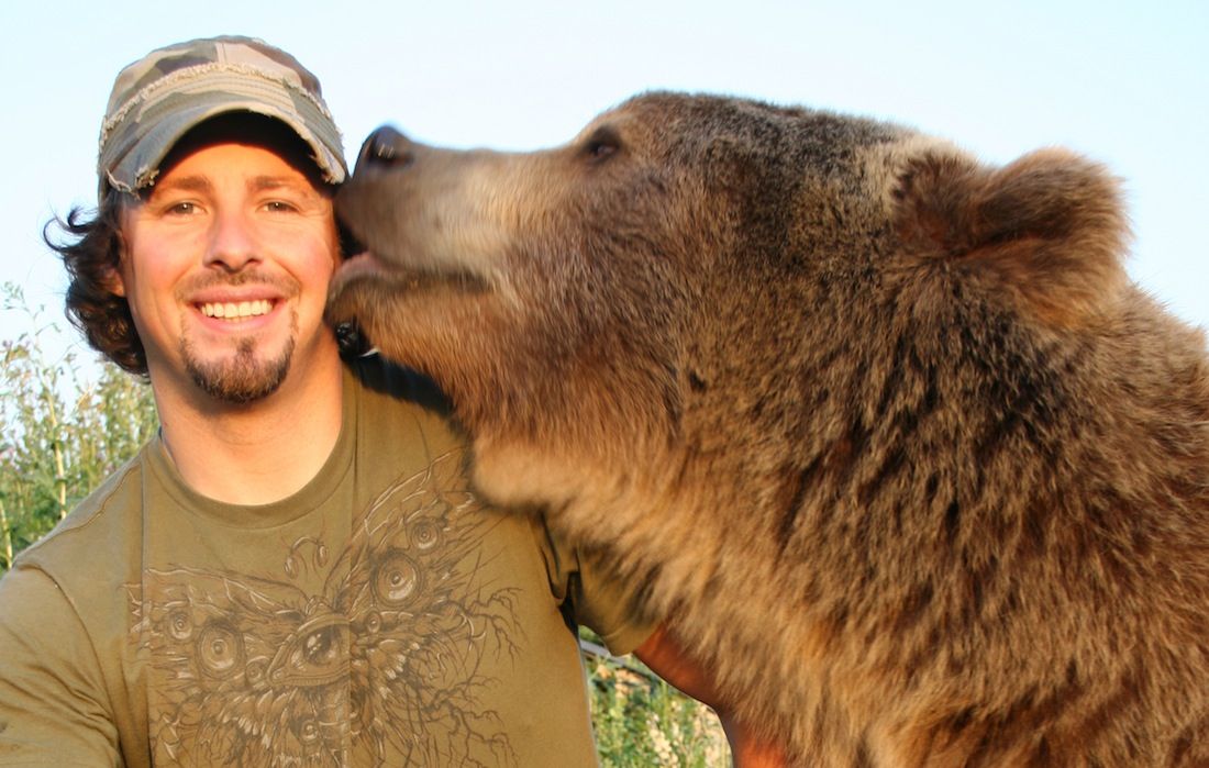 Naturalist Casey Anderson and his adopted bear Brutus. Brutus was the best &quot;man&quot; at Anderson&#039;s wedding. 