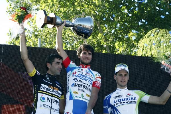 The podium: Maximiliano Richeze (D'Angelo &amp; Antenucci), Roberto Ferrari (Androni Giocattoli) and Jacobo Guarneri (Liquigas-Cannondale)