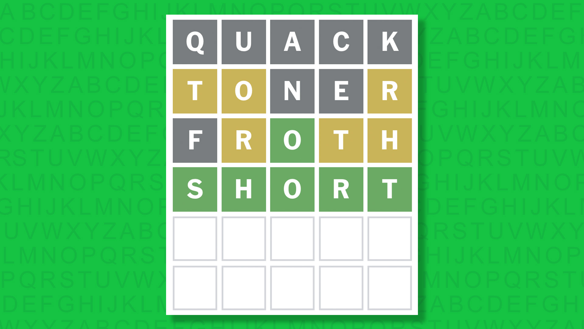 Ответ NYT Wordle для игры 1600 на зеленом фоне