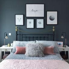 bedroom with grey wall