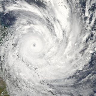 A NASA satellite captured an image of Yasi as it made landfall.