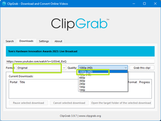 ClipGrab format and quality fields
