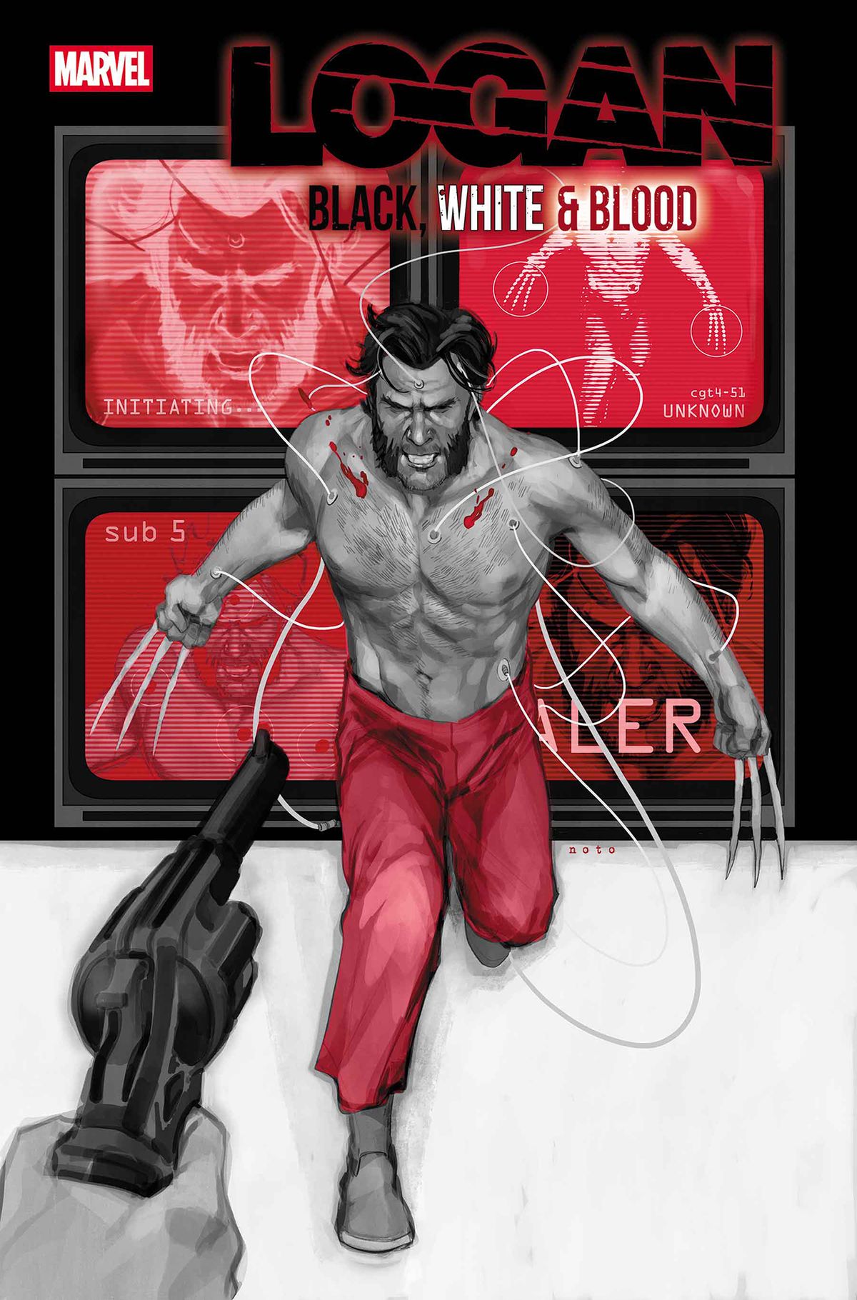 Wolverine facing down a gunman