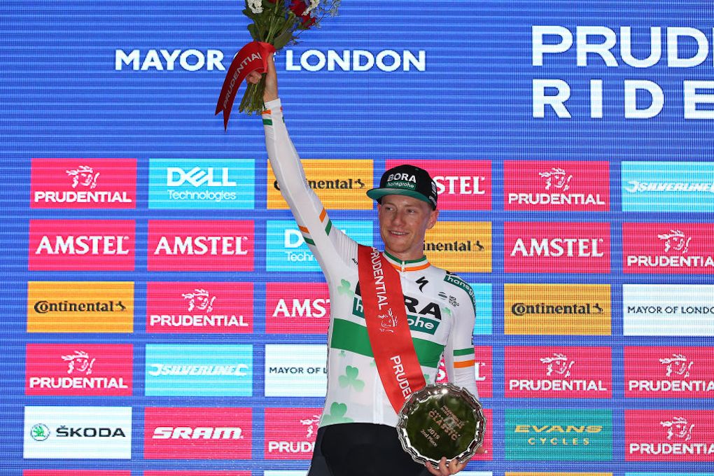 Sam Bennett on the 2019 RideLondon podium for second