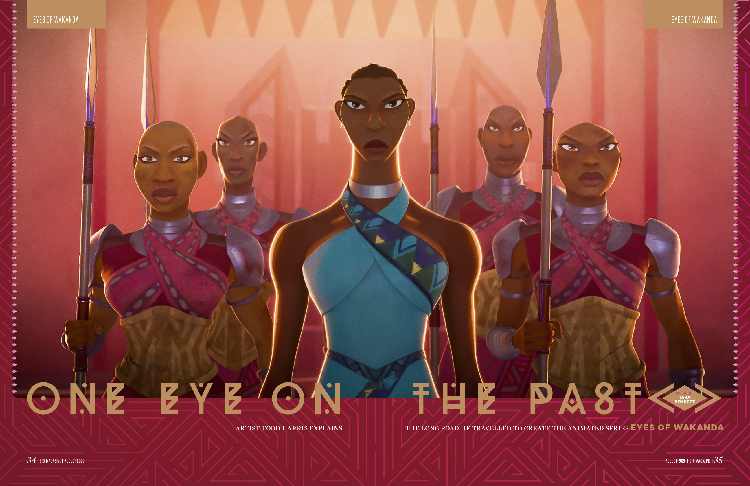 A group of five Wakandan warriors.