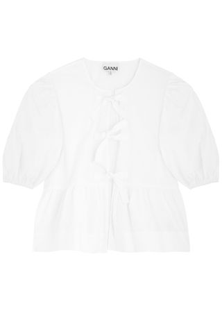 Cotton poplin blouse with tie front