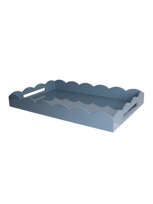 Chambray Blue Large Lacquered Scallop Ottoman Tray 