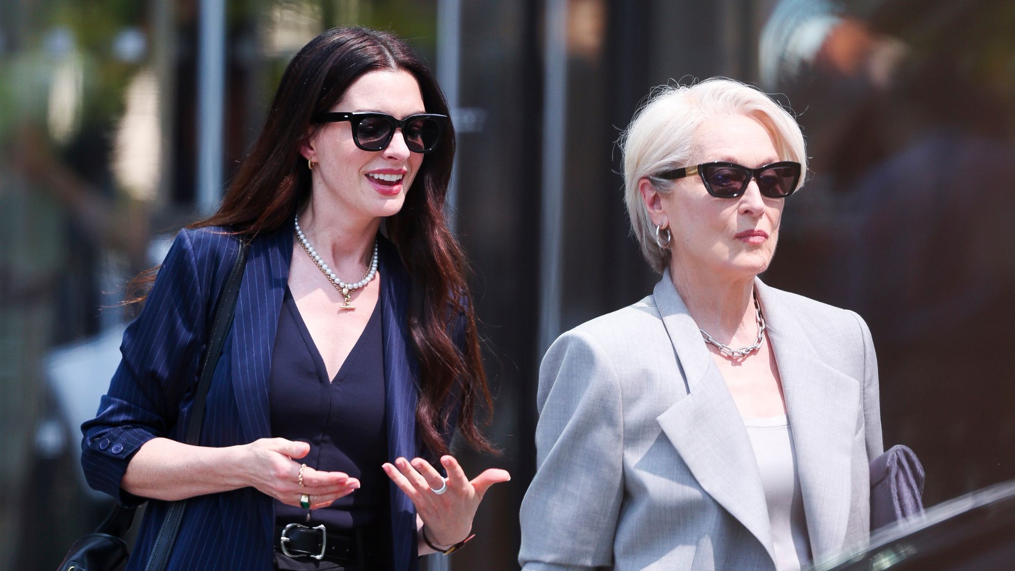 Anne Hathaway and Meryl Streep film The Devil Wears Prada 2 in New York City