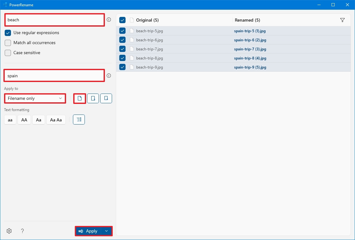 PowerToys rename multiple files