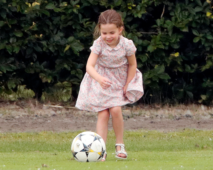 Princess Charlotte of Cambridge plays football at Billingbear Polo Club on July 10, 2019 in Wokingham, England. (Photo by Max Mumby/Indigo/Getty Images)