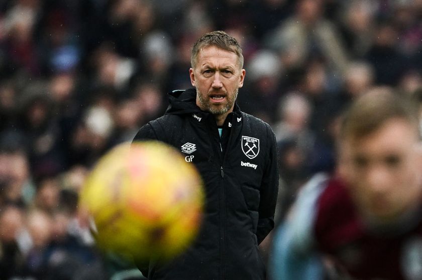 West Ham United&#039;s English head coach Graham Potter reacts during the English Premier League football match between West Ham United and Brentford at the London Stadium, in London on February 15, 2025. 