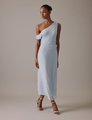 Soft Blue One Shoulder Midi Skylar Dress