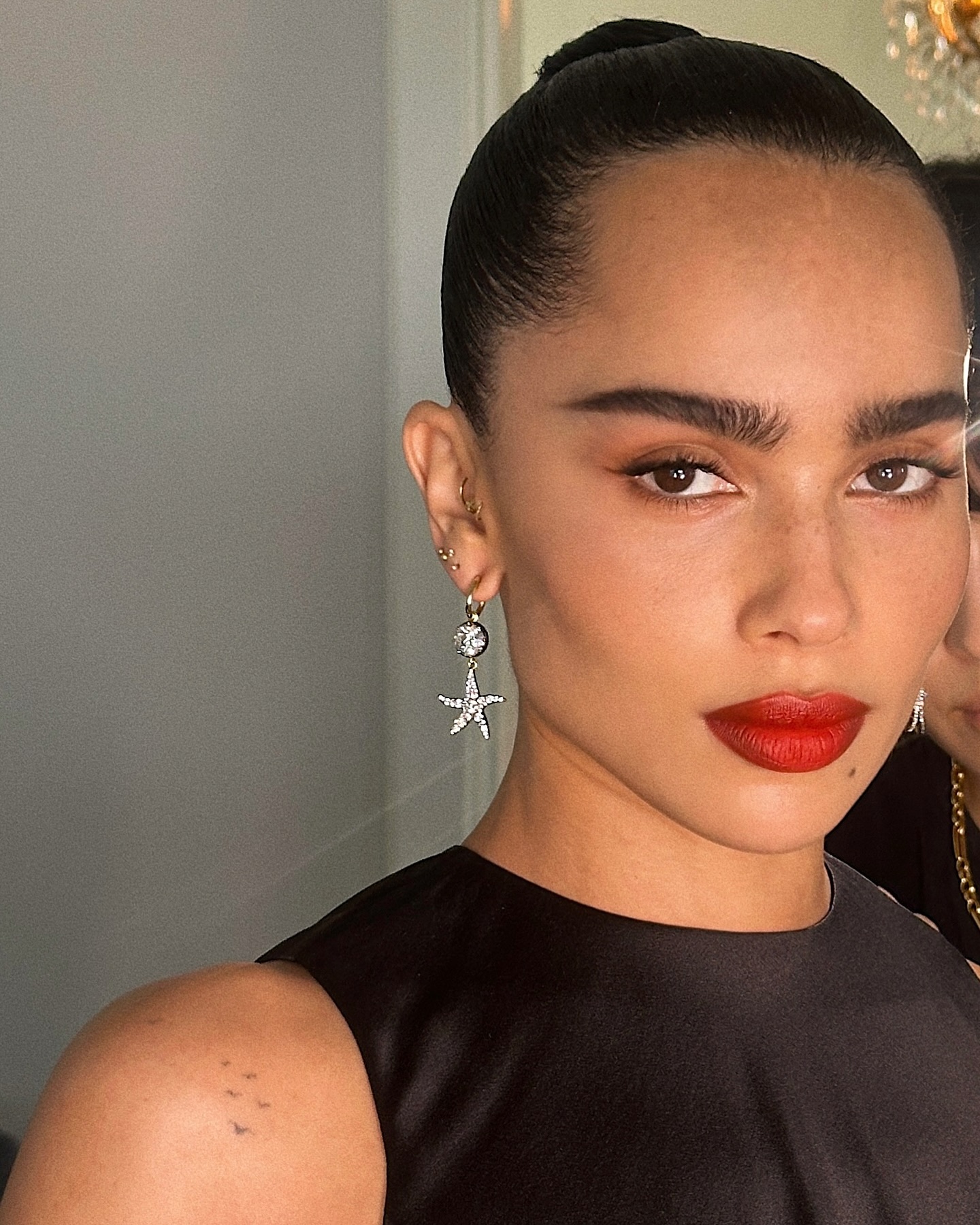 Zoe Kravitz wearing red lipstick
