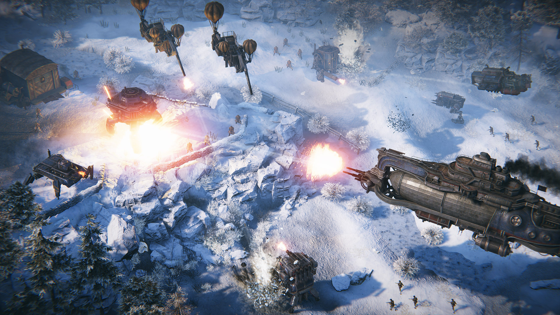 American airships battle mechs in the Iron Harvest DLC Operation Eagle